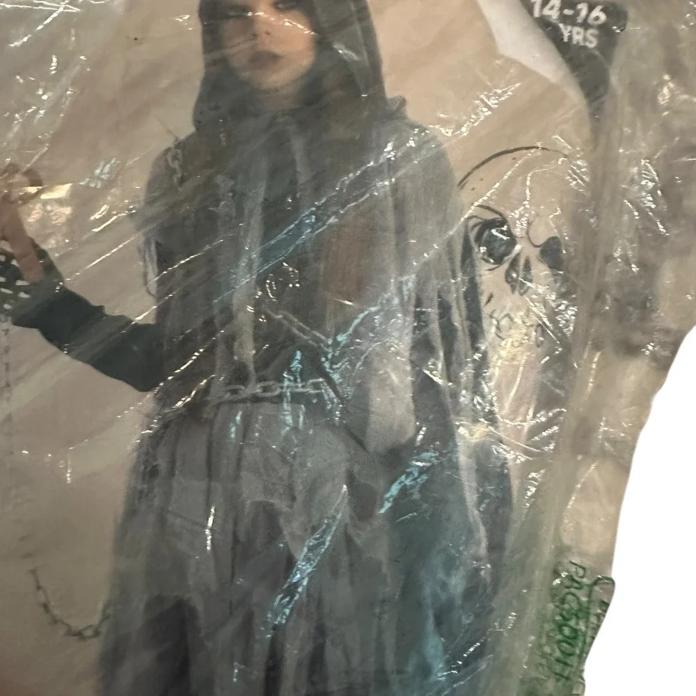 Reaper Costume Girls XXL 14-16 Dress Hooded Cape Waist Chain‎ Scythe